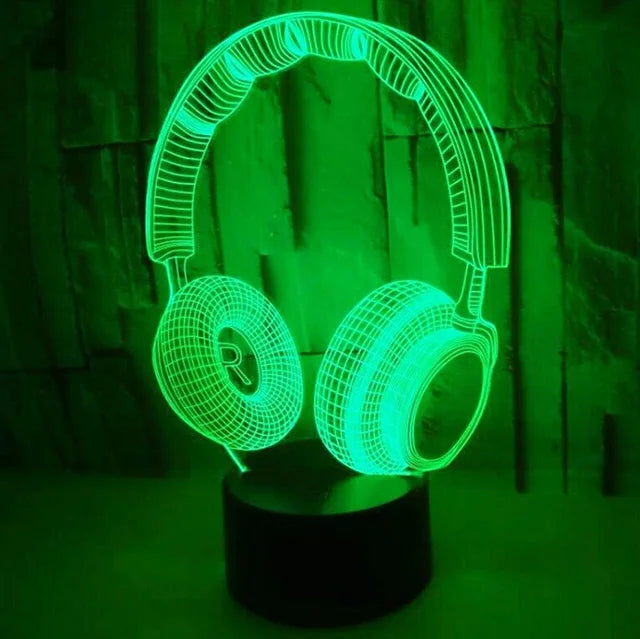 lampe led 3d casque audio oreilles chat veilleuse chambre enfant décoration lumineuse