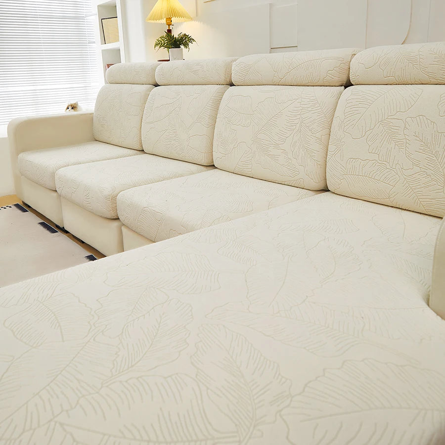 housse canapé moderne marron beige motif feuilles jacquard protection salon élastique lavable machine