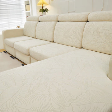 housse canapé moderne marron beige motif feuilles jacquard protection salon élastique lavable machine