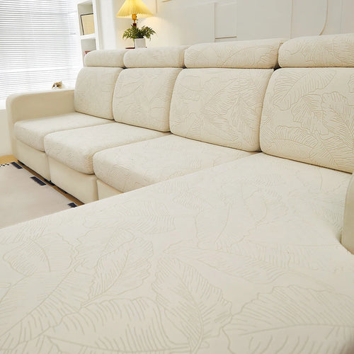 housse canapé moderne marron beige motif feuilles jacquard protection salon élastique lavable machine