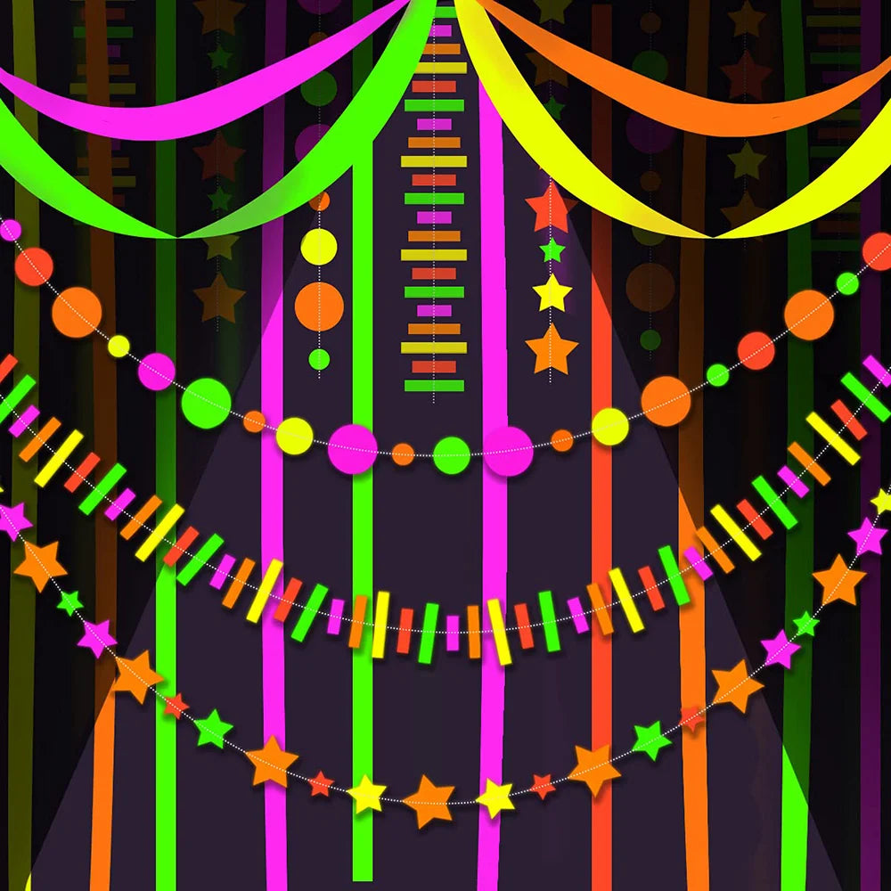 guirlande lumineuse moderne festive points étoiles triangles cercles multicolore anniversaire festive uv phosphorescente lumière