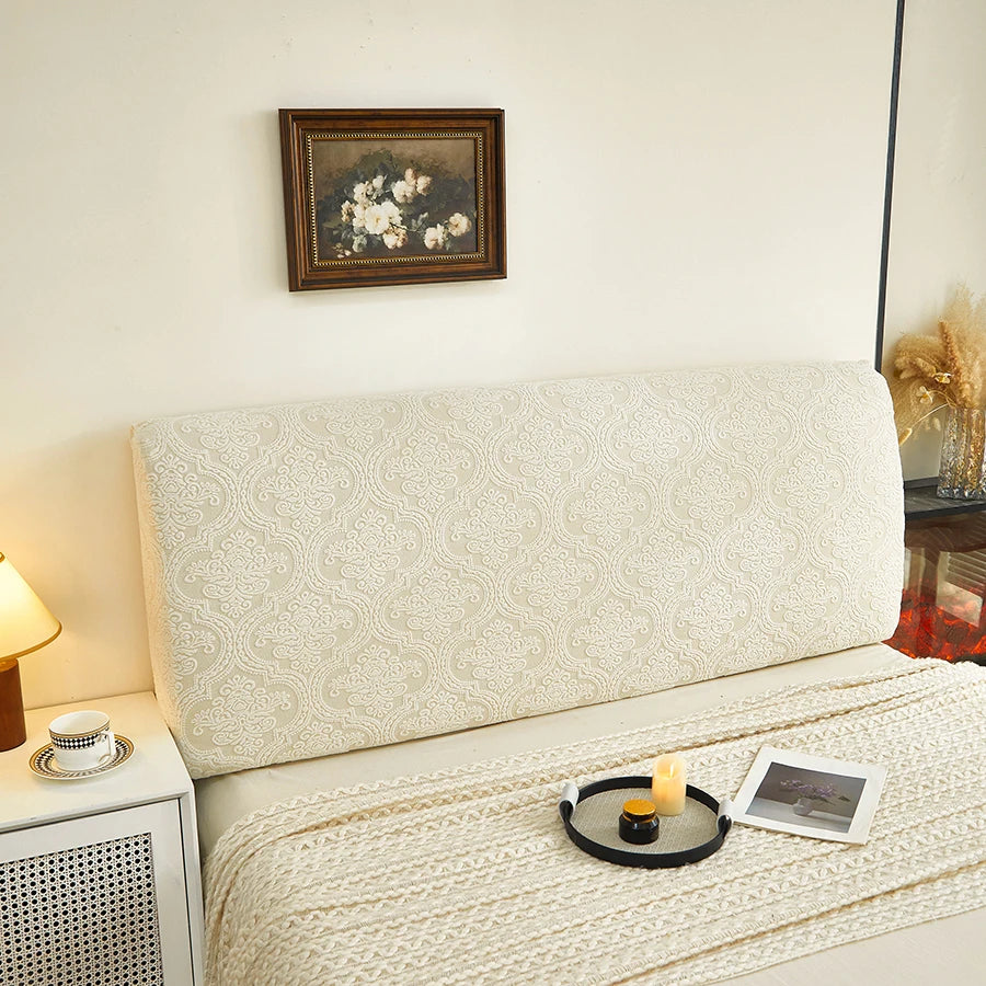 couvre tête lit classique brodé floral beige adhésif polyester élastique facile nettoyage toutes saisons