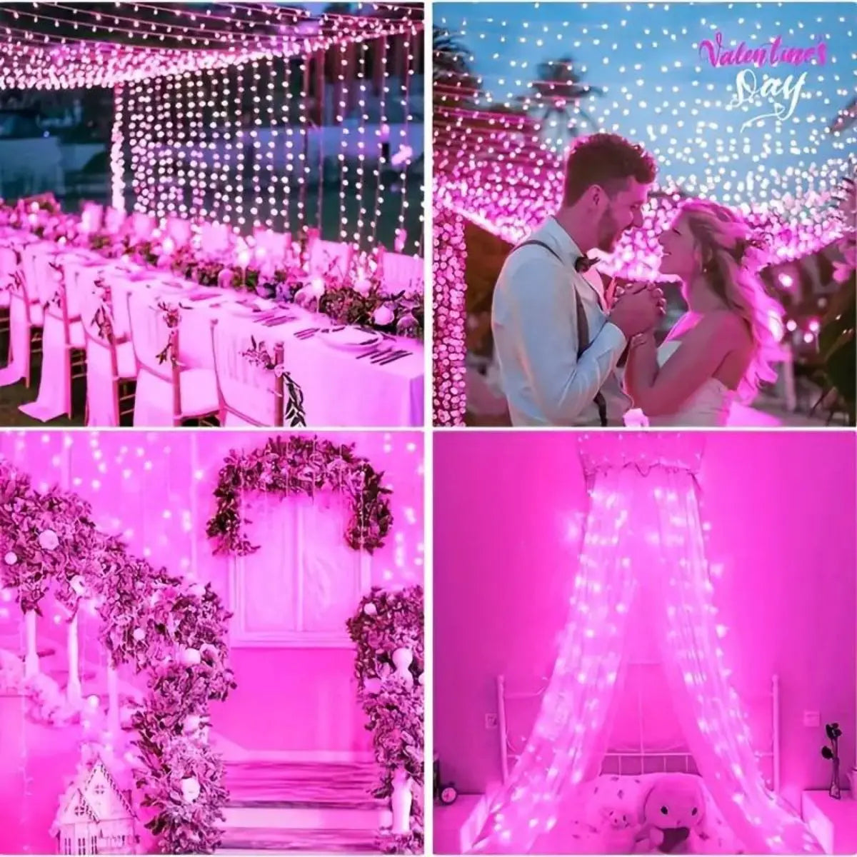 Guirlande lumineuse rose décorée sur un mur blanc