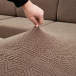 housse canapé lit marron clair jacquard motif géométrique extensible protection salon chambre moderne