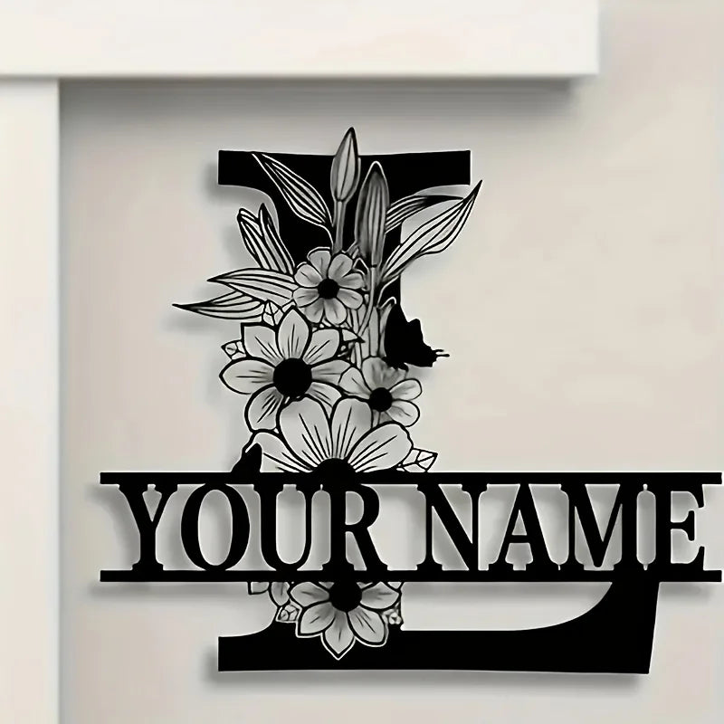 lettre décorative métal noir personnalisée fleurs papillon art mural rustique décoration intérieure maison