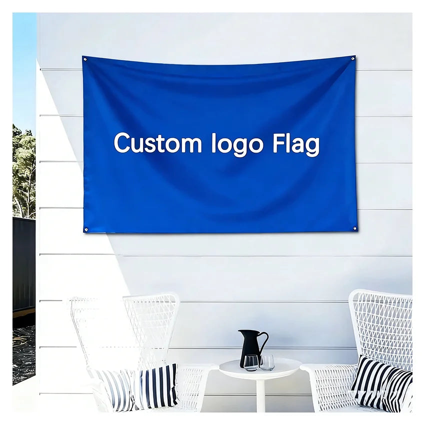 drapeau personnalisable polyester moderne bleu noir texturé usage intérieur extérieur double couture