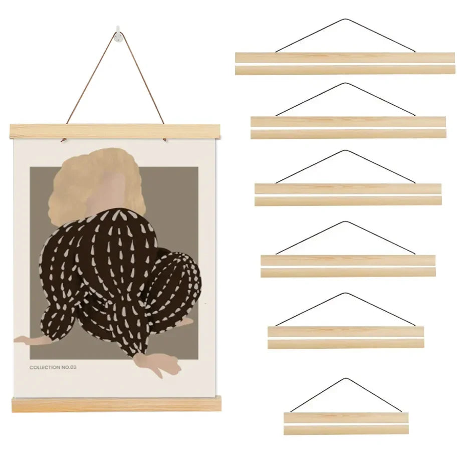 Cadre mural bois naturel minimaliste clips magnétiques salon décoration peinture impression 21cm 30cm 40cm