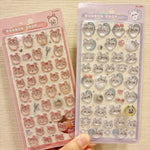 sticker kawaii mignon ours lapin floral adhésif rose vert bleu blanc décoration murale bricolage