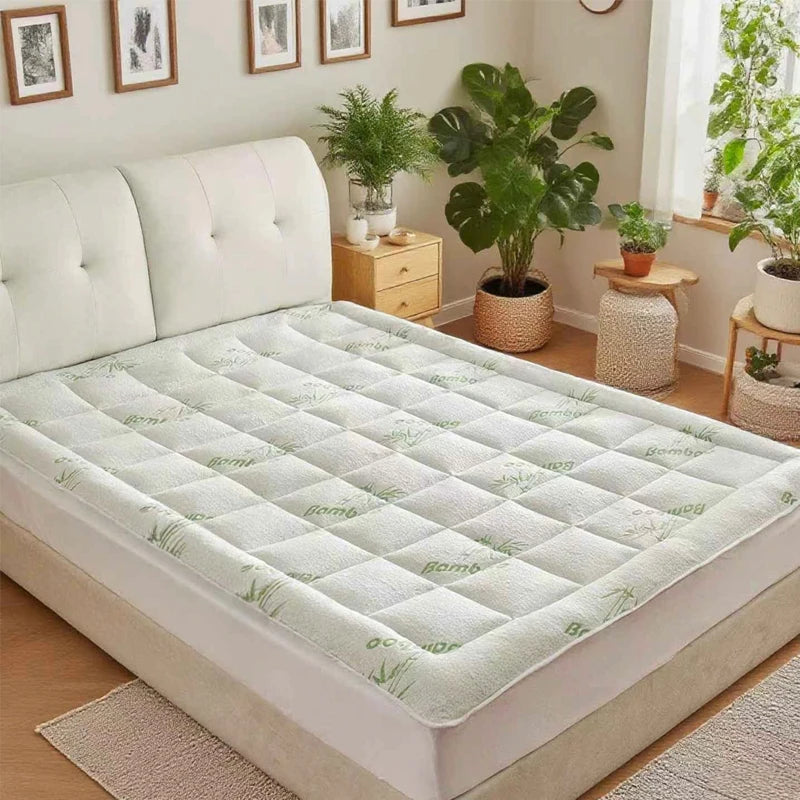 surmatelas blanc doux rayures bambou non slip 21 éponge quatre saisons polyester