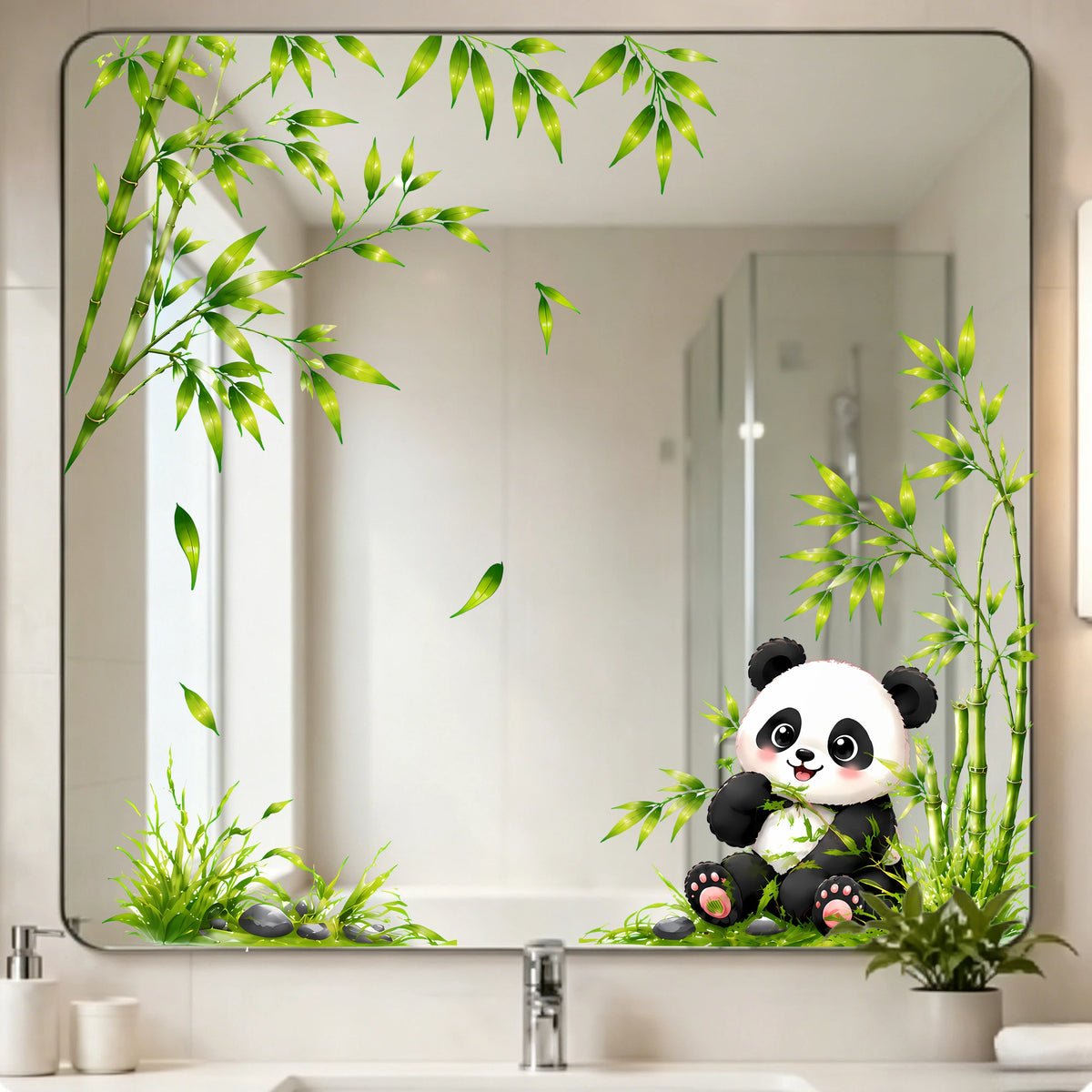 sticker panda bambou décoratif adhésif fenêtre mur salle bain toilettedécoration vinyle amovible enfantin nature