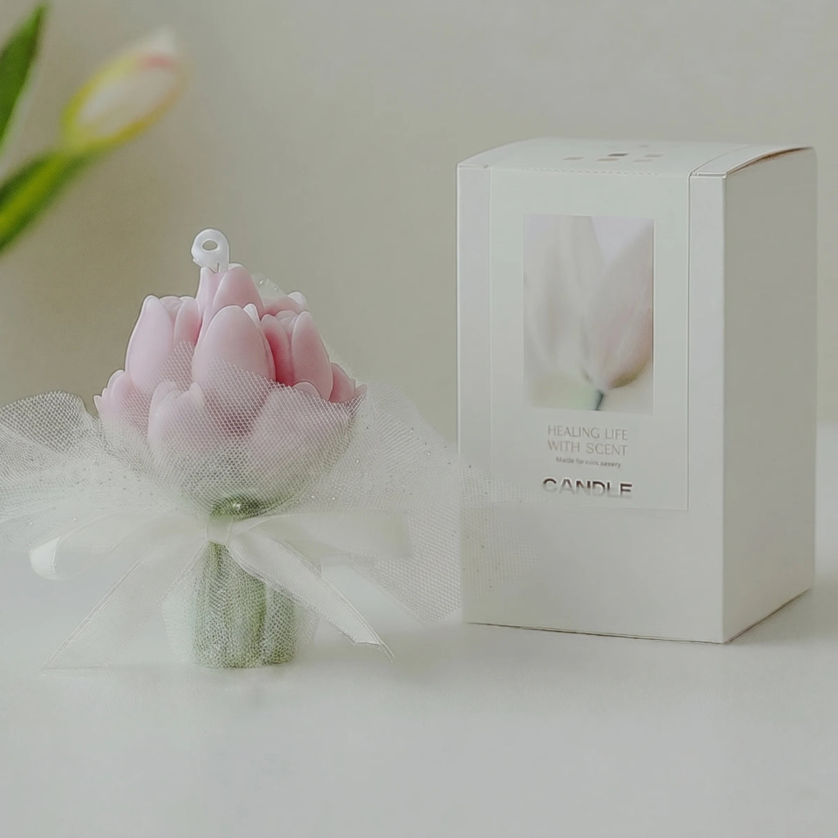 bougie parfumée tulipes relief rouge jaune rose blanc cire soja aromathérapie décoration romantique