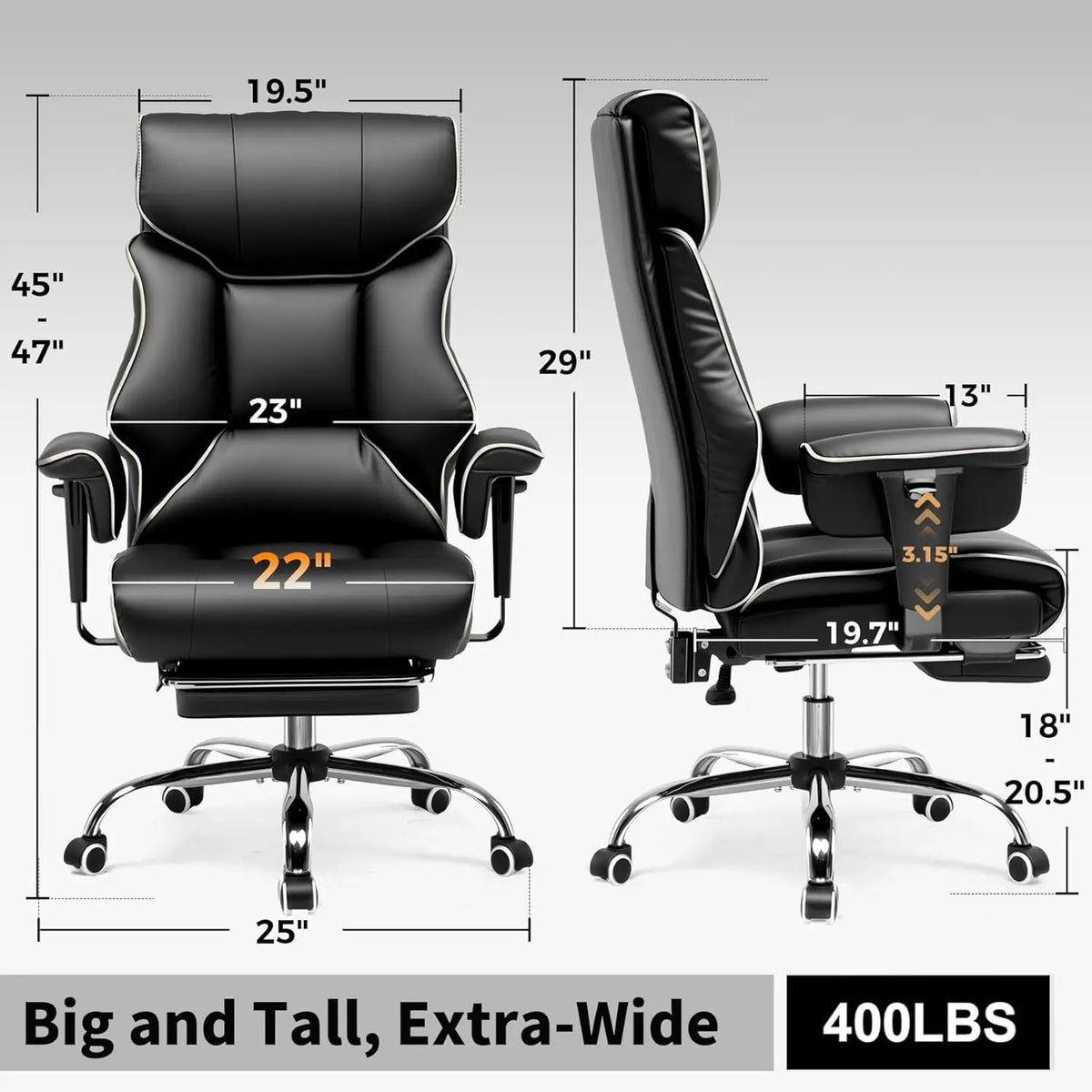 fauteuil noir simili cuir moderne roulettes oreiller supplémentaire basse hauteur