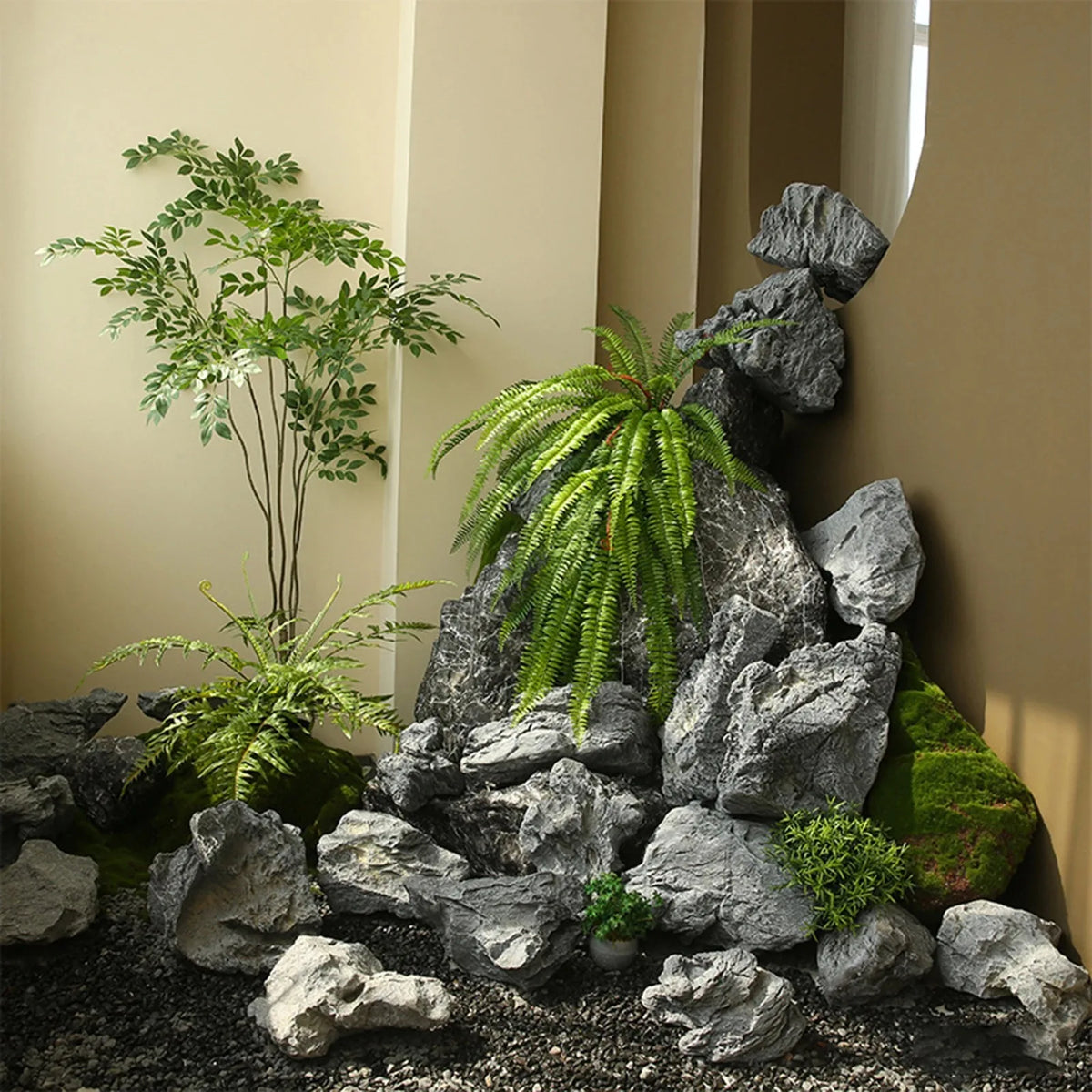 roches artificielles modernes decoration jardin pierres naturelles fibres vegetales decor aquarium exterieur minimalistes