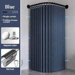 rideau douche pliable gris bleu rayures verticales clips magnétiques moderneétalement standard Polyester