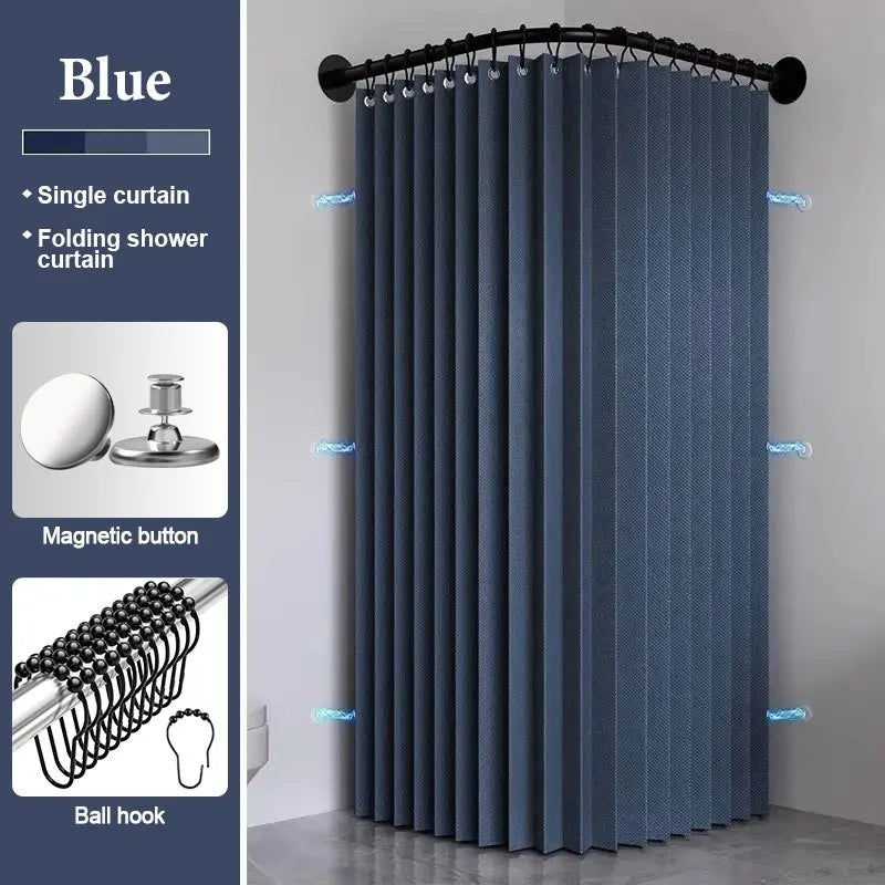rideau douche pliable gris bleu rayures verticales clips magnétiques moderneétalement standard Polyester
