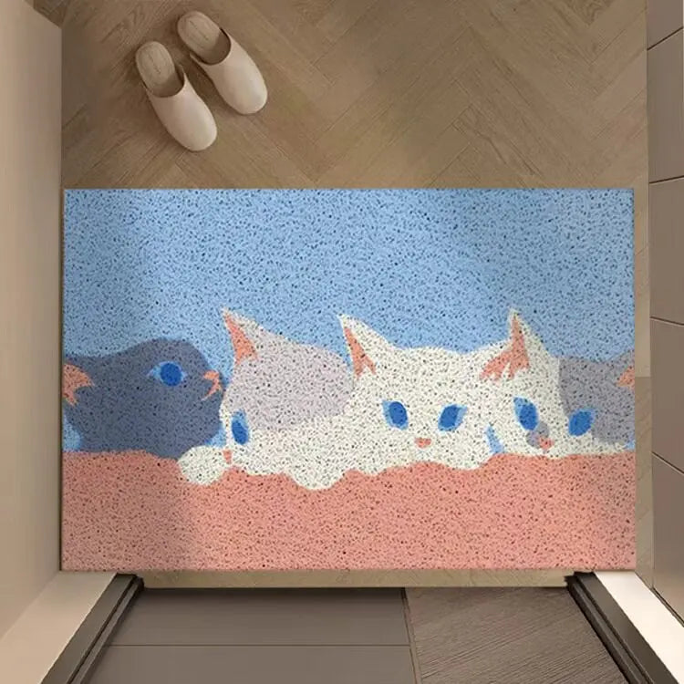 tapis sol antidérapant orange blanc moderne chat motifs géométriques