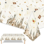 nappe table thème harry potter château livres lettres blanc beige doré imperméable usage uniqueextérieur