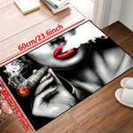 tapis artistique noir blanc lèvres rouges fumée dollars entrée maison salonhôtel campement voyage porteintérieur