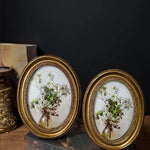 cadre photo ovale orné motif floral peint vintage décoratif decoration ornemental