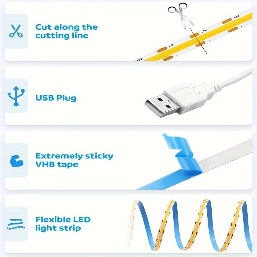 ruban led flexible blanc moderne adhésif 5v usb touch 249 2000lm 80000h