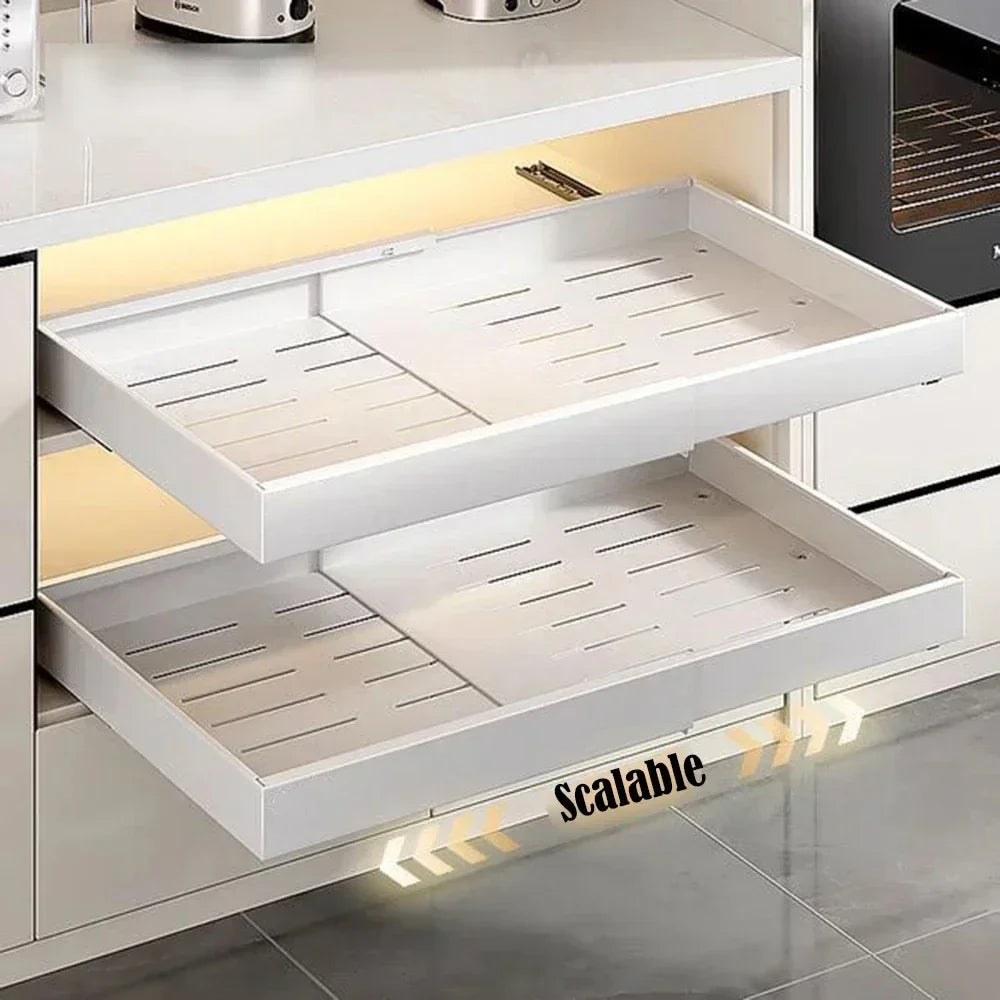 Support de rangement de cuisine extractible évolutif en acier avec rails coulissants