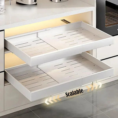 Support de rangement de cuisine extractible évolutif en acier avec rails coulissants