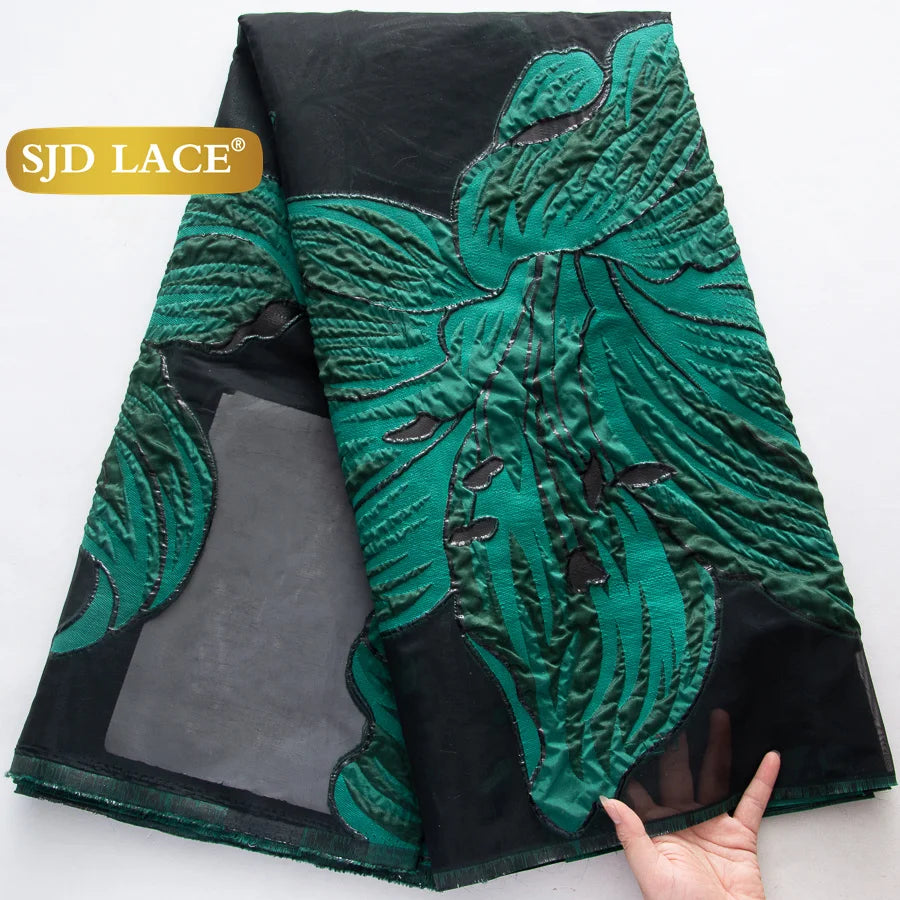 tissu polyester nylon largeur 51 dentelle jacquard floral élégant noir violet vert mariage formal