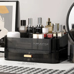 organisateur maquillage boîte rangement bijoux noir rayures moderne respectueux environnement cosmétiques flacon crème rouge