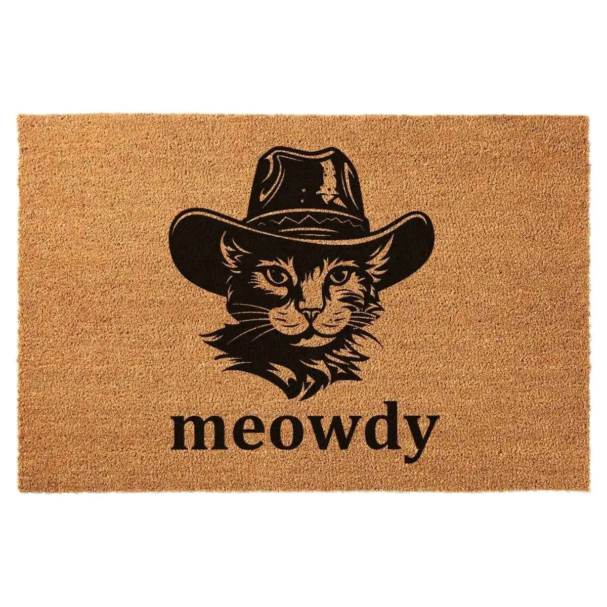 tapis d'entrée imperméable antidérapant marron clair motif chat chapeau meowdy extérieur humoristique