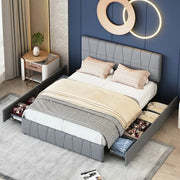 Lit double capitonné 160x200 cm avec 4 tiroirs et tête de lit réglable en velours gris
