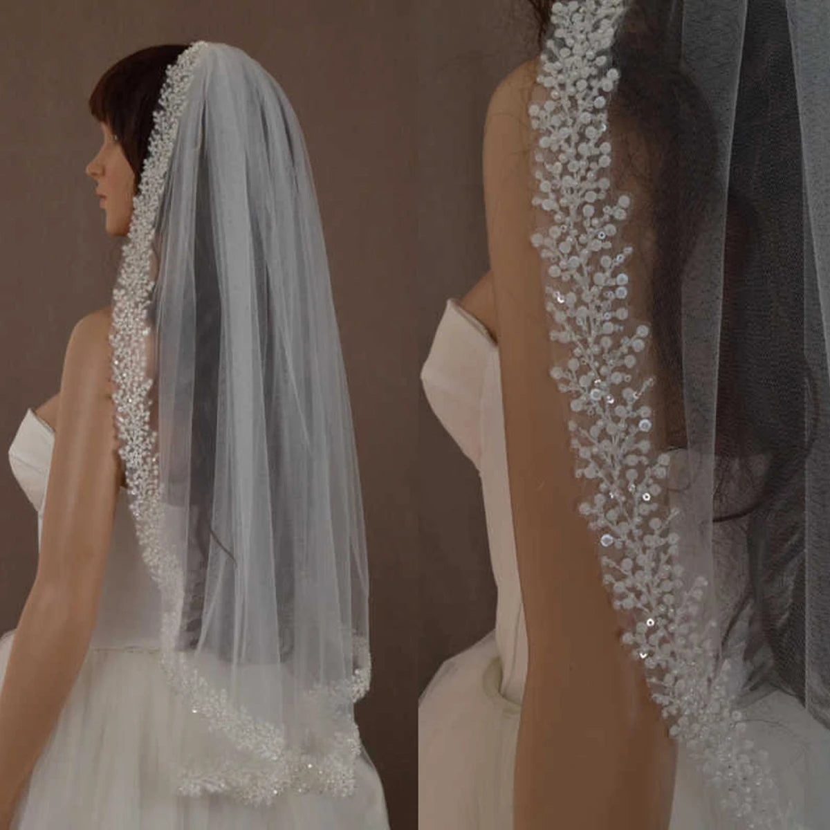 voile mariée dentelle blanc champagne ivory classique élégant translucide bord coupé