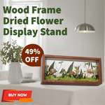 Cadre fleurs séchées bois marron clair fleurs feuilles mousse verre transparent rustique naturel