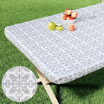 nappe table rectangulaire motif floral gris blanc pvc réutilisable moderne élégante noël camping pique