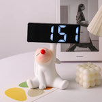 porte clés moderne figurine blanche oreilles tombantes plateau doré horloge digitale clé décoration table
