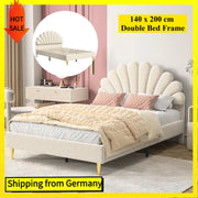 Lit double capitonné 140x200 cm avec tête de lit fleur en velours beige - Sans matelas