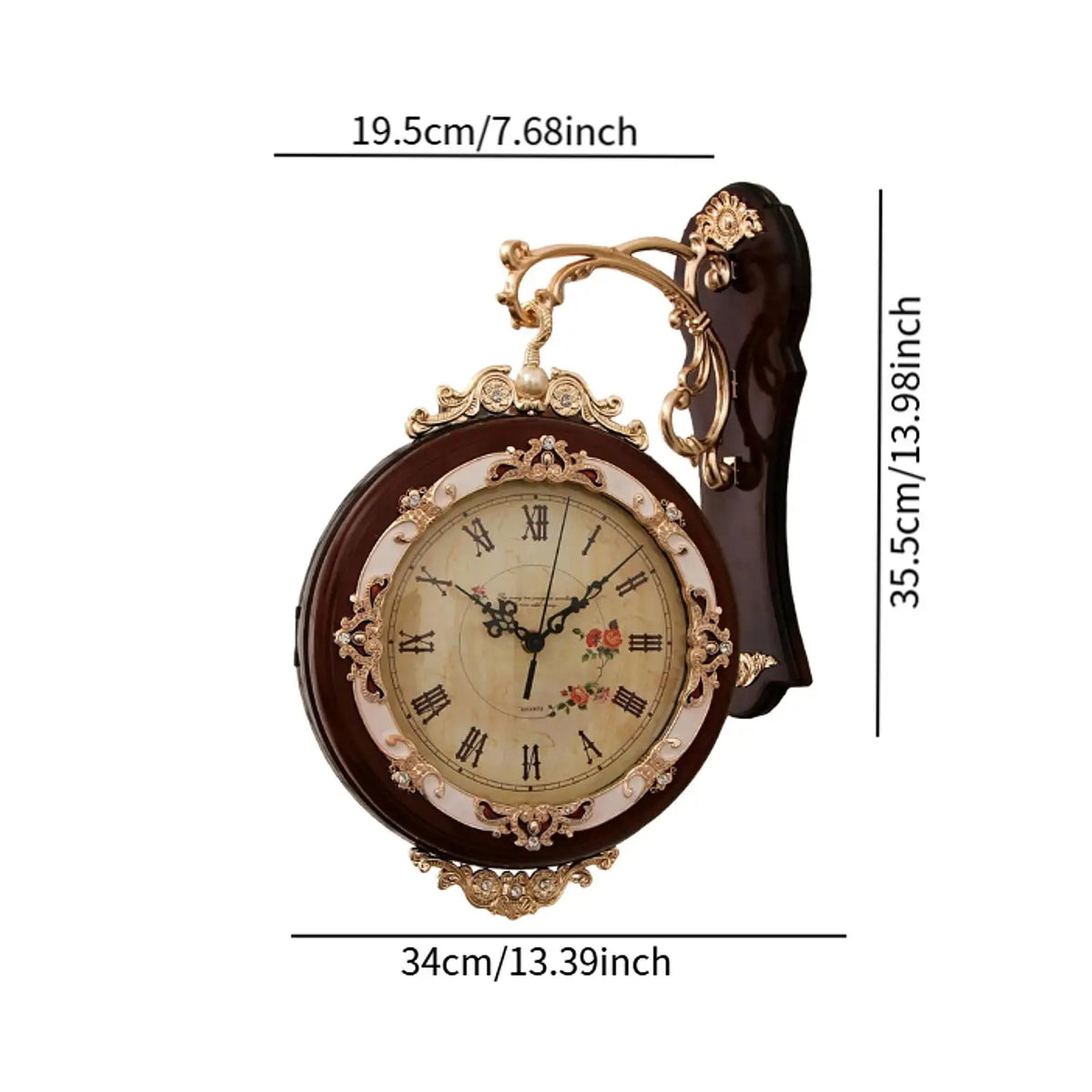 horloge murale double face vintage ornée fleurs chiffres romains blanc marron doré farmhouse decoration