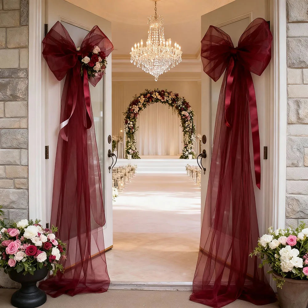 rideaux mariage tulle blanc rouge noir beige vert fleurs élégants clips inclusion bouquets arches