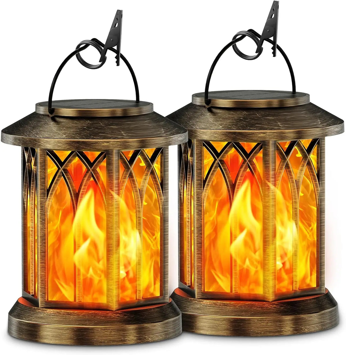 lanterne solaire extérieure bronze effet flamme gothique support mural classique rustique