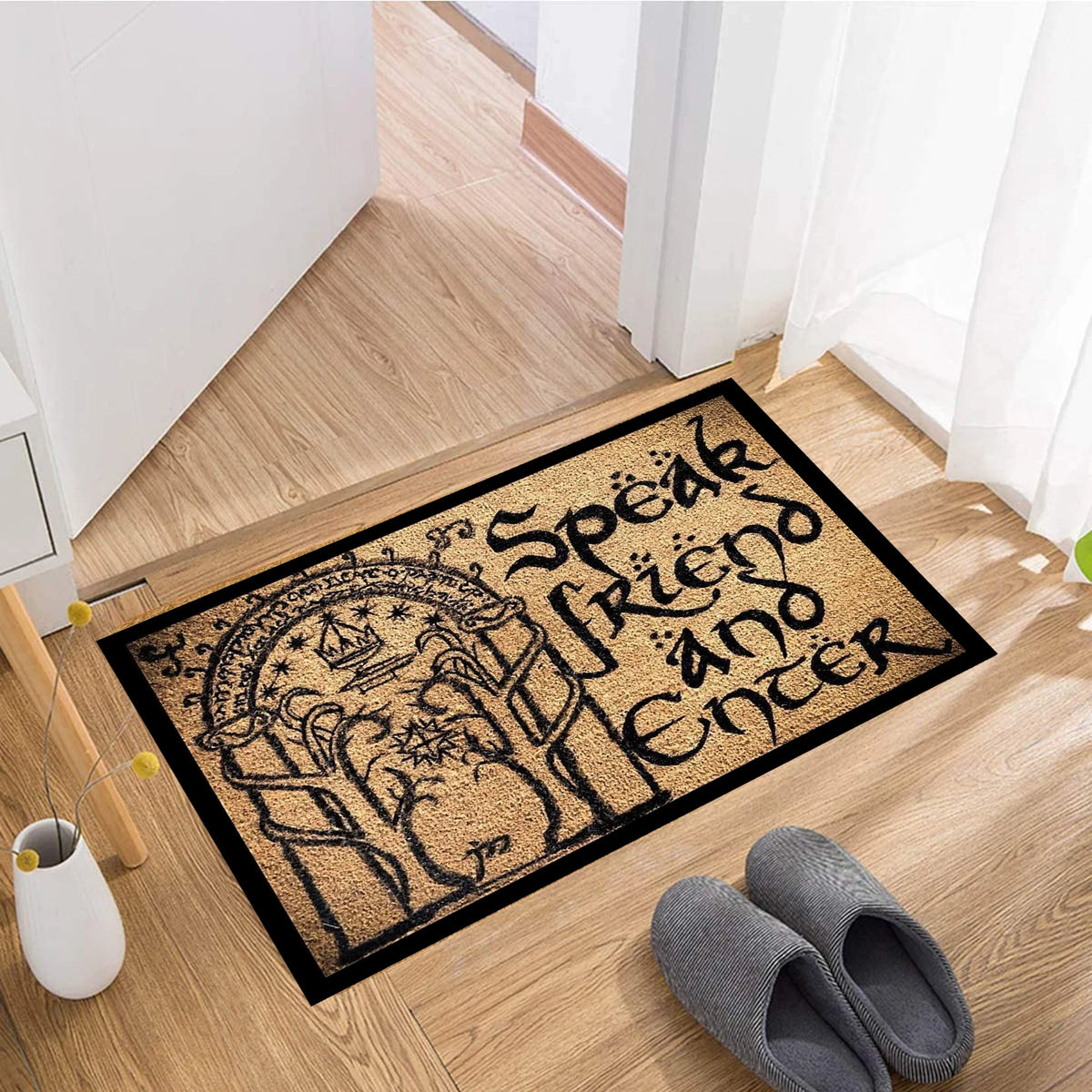 tapis d'entrée marron noir antidérapant motif gothique circulaire extérieur indoor