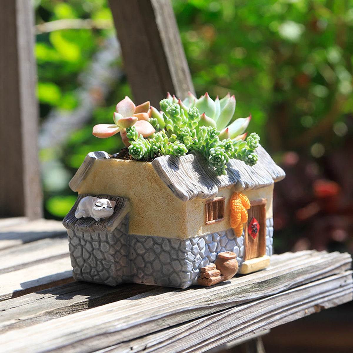pots plantes résine imitation pierre succulentes figurine coq décoration maisonnette rustique miniature