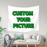 tapisserie moderne personnalisable blanc vert lettres CUSTOM YOUR PICTURE occasion fête noël mariage anniversaire
