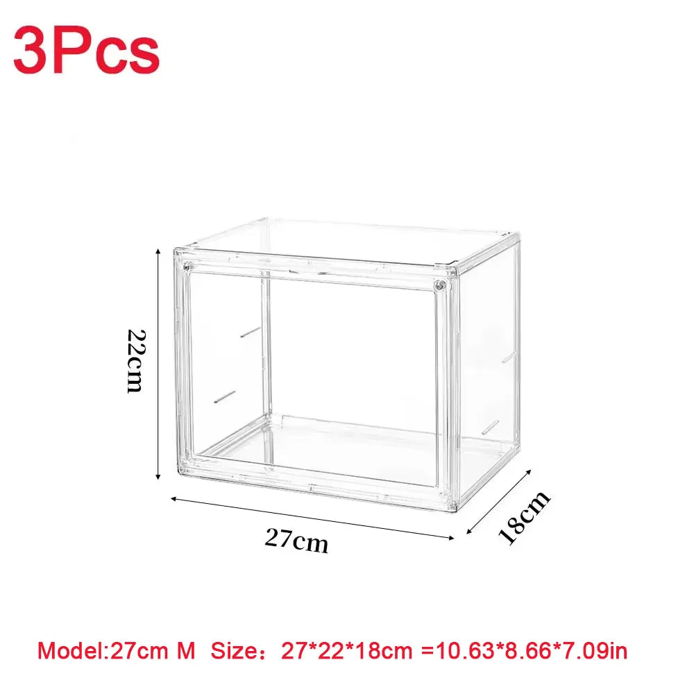 boîtes rangement transparentes grandes capacités poignées divers objets figurines collections livres minimalistes
