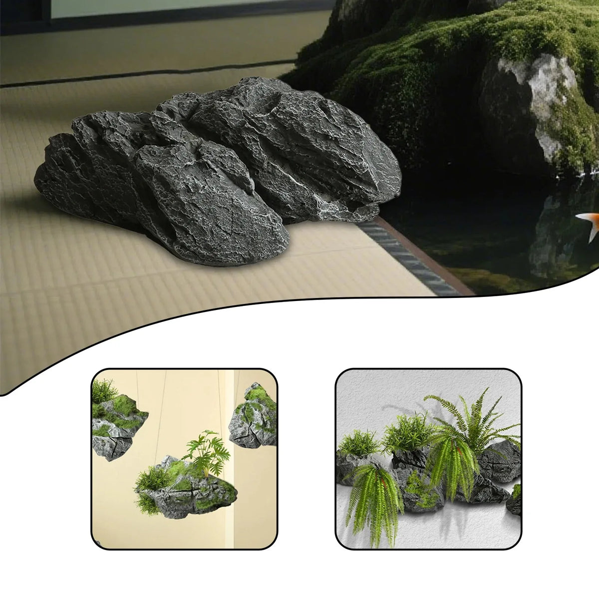 roches artificielles modernes decoration jardin pierres naturelles fibres vegetales decor aquarium exterieur minimalistes