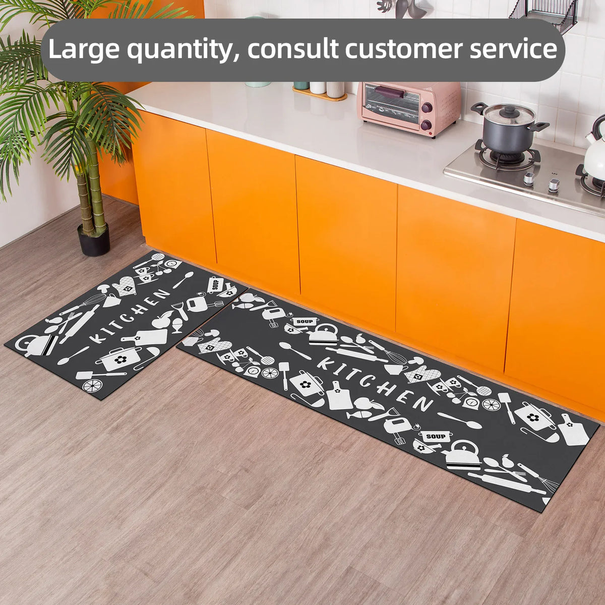 tapis cuisine antidérapant polyester marron bleu noir motif couverts moderneintérieurextérieurplage