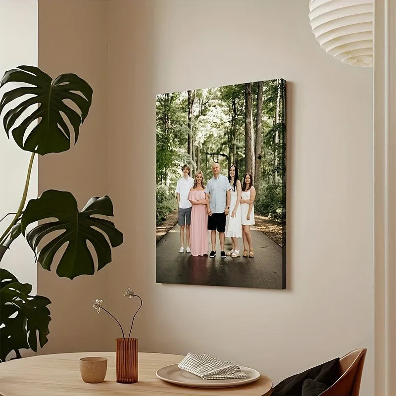 peinture toile photo famille paysage forestier moderne cadre bois anniversaire mariage poster multicolore
