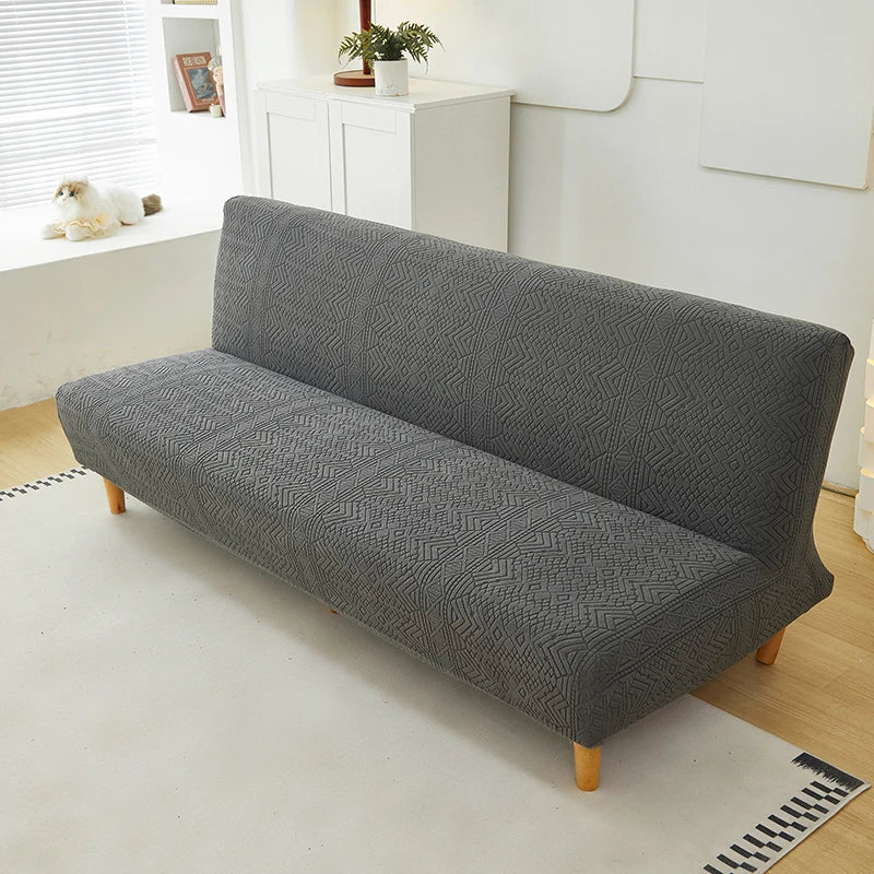 housse canapé lit marron clair jacquard motif géométrique extensible protection salon chambre moderne