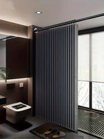 rideau douche pliable invisible gris rayures vertical opacité moderne anneau support mural polyester tufté