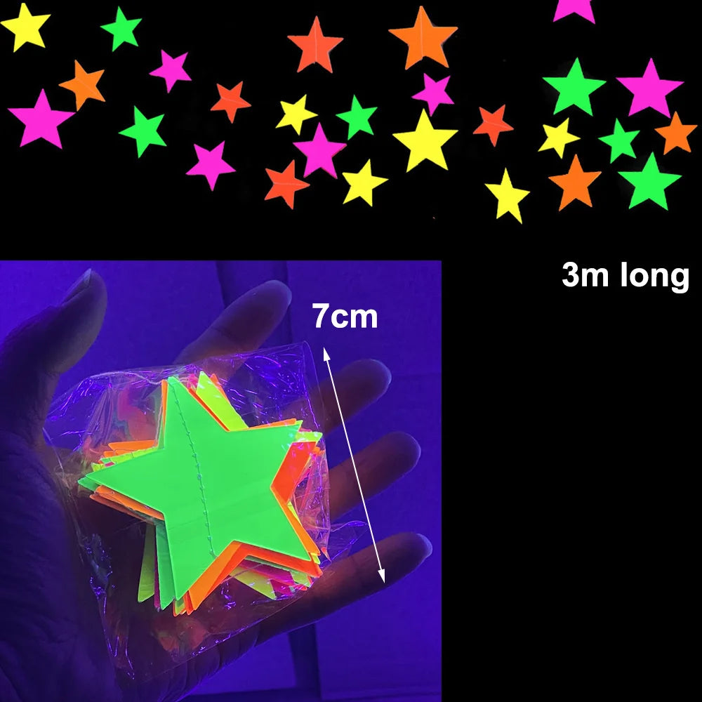 guirlande lumineuse moderne festive points étoiles triangles cercles multicolore anniversaire festive uv phosphorescente lumière