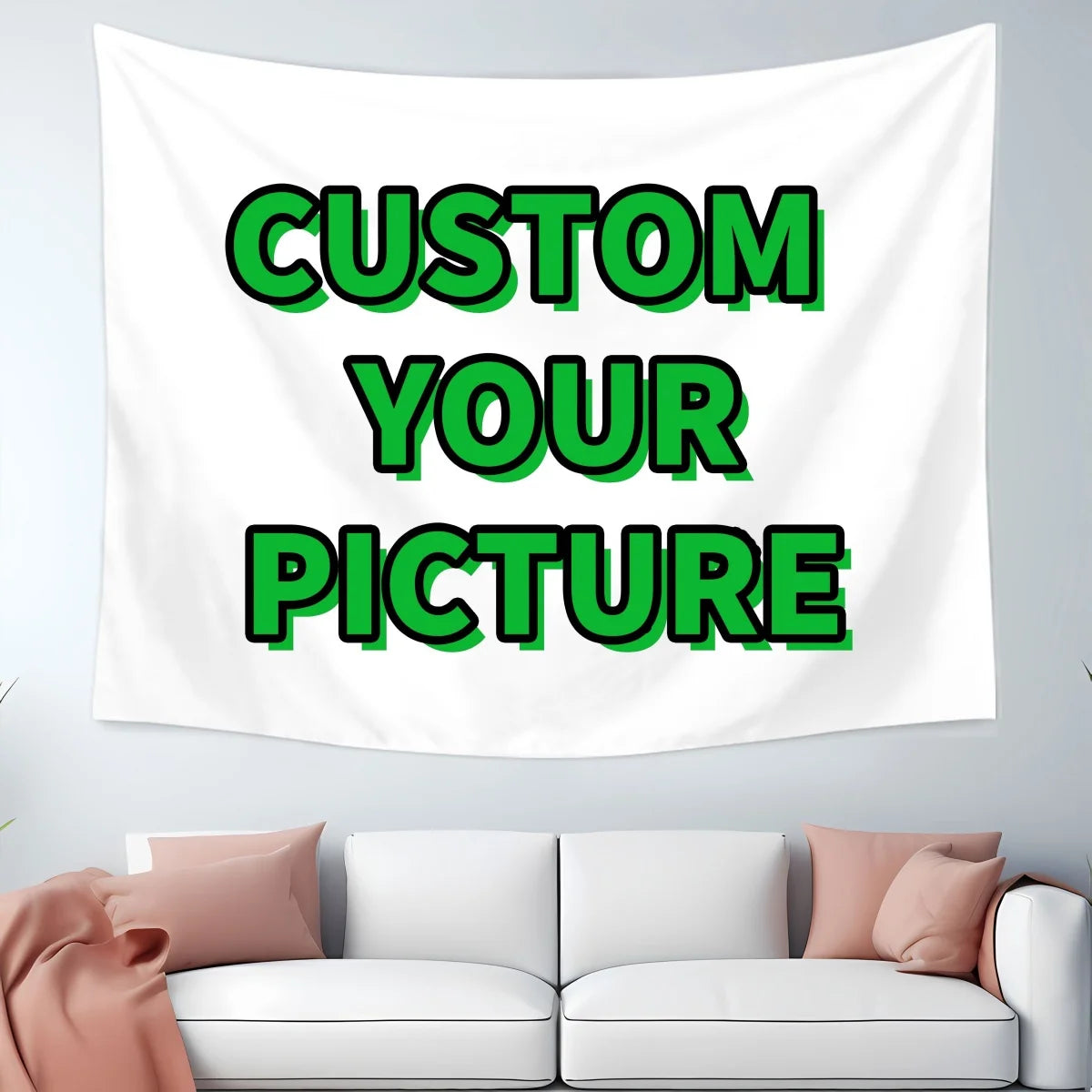 tapisserie moderne personnalisable blanc vert lettres CUSTOM YOUR PICTURE occasion fête noël mariage anniversaire