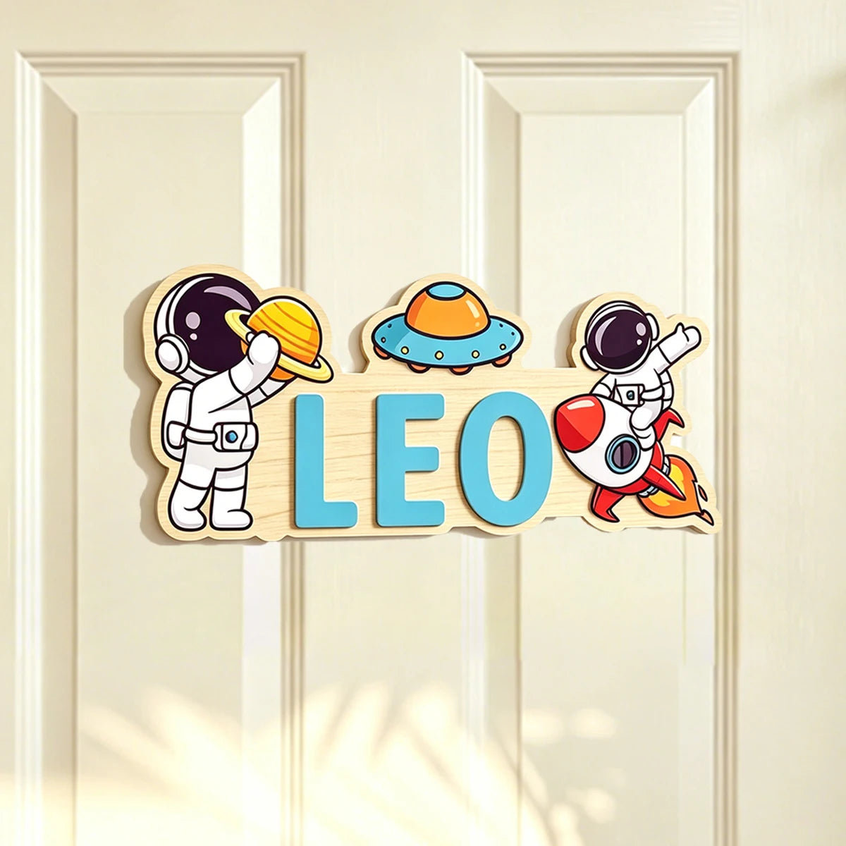 plaque porte personnalisable dessin animé fleurs papillons licorne verte bleue jaune rose